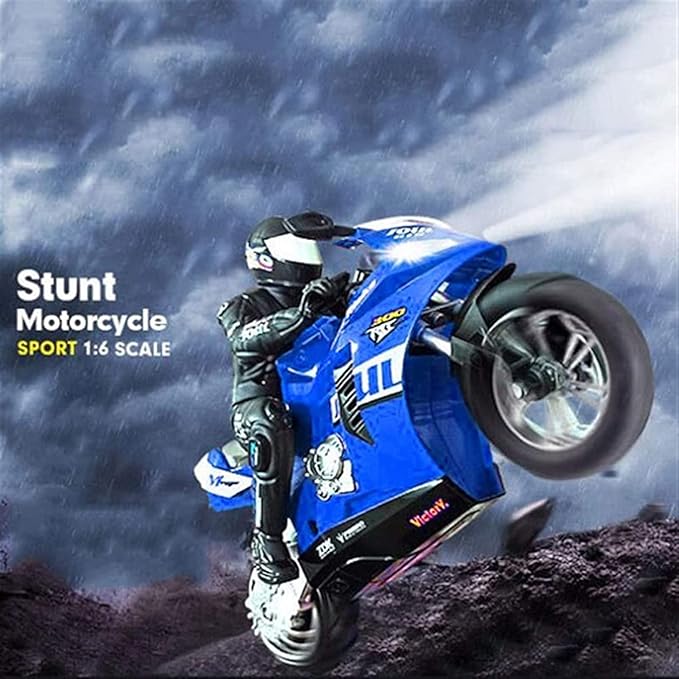 Remote Control Motorcycle High Speed Self Balancing Single Wheel Stunt RC 1/6 Scale 360 Rotating LED Flashlight Toy Best Xmas Gift for Boys &amp Girls Blue
