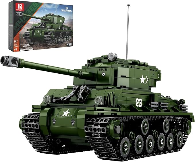 Reobrix M4A3E8 Sherman Tank Building SetWW2 Military American Armed Tanks Building Block Set for Military FansWorld of Tanks Authorized Products 77030Ideal Gift for Adults Boys Age 14+836 PCS