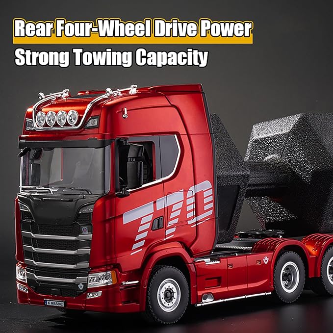 19Channels 770S Hobby RC Tractor Truck Toys 1/18 Scale Light Sound Effects Remote Control Lorry Car Vehicle Trailer for 14y+ Beginners Adults + (6-Wheels)