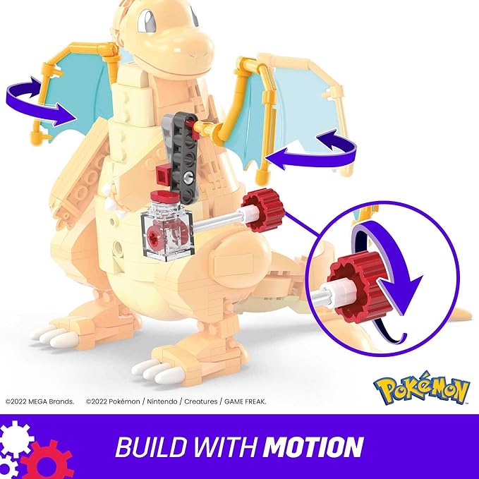 MEGA Pokemon Action Figure Building Toys for Kids Dragonite with 388 Pieces and Wing Flapping Motion Age 9+ Years Old Gift Idea