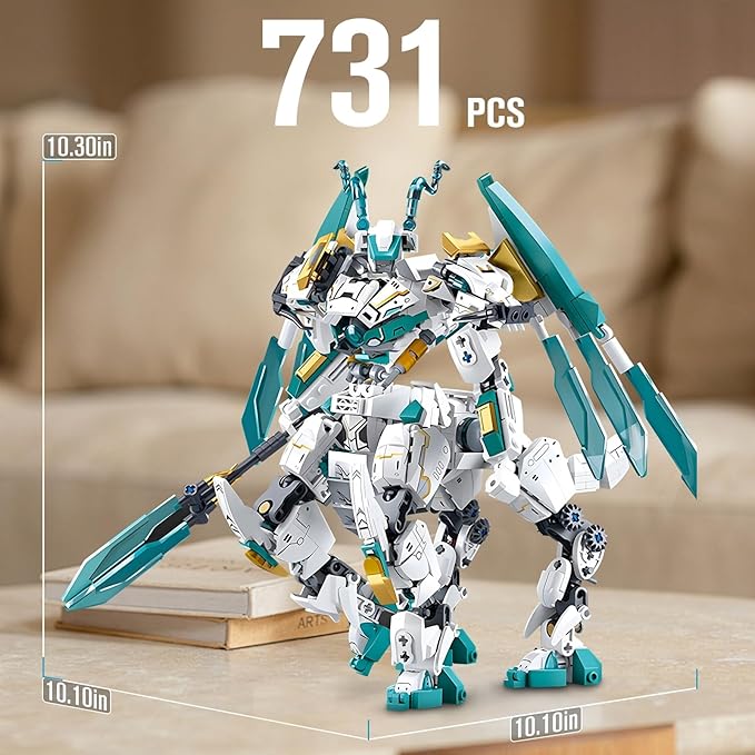 HIGH GODO Dragon Transforming Mech Building Blocks Set 2 in 1 Warrior City Action Robot Model Building Kit 731 Pieces Cool Rider Mech Toys Gift for Adults and Teens 14+