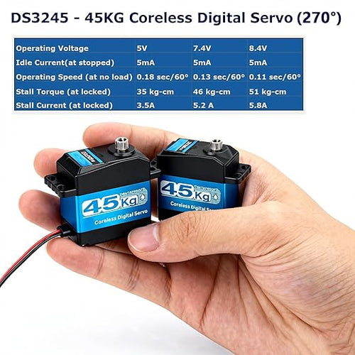 2 Packs 45KG High Torque Servo 8.4V Coreless RC Steering Servo Motors Stainless Steel Gear Low Profile Waterproof for 1/8 1/10 1/12 Scale Cars DIY Robotic-270 Degree