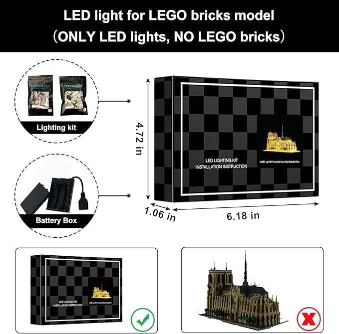 Vaodest LED Light for Lego Notre Dame Cathedral Architecture 21061 Building Blocks ModelDesign and Configuration Compatible with Model 21061(Led Light Only Not Building Block Kit)