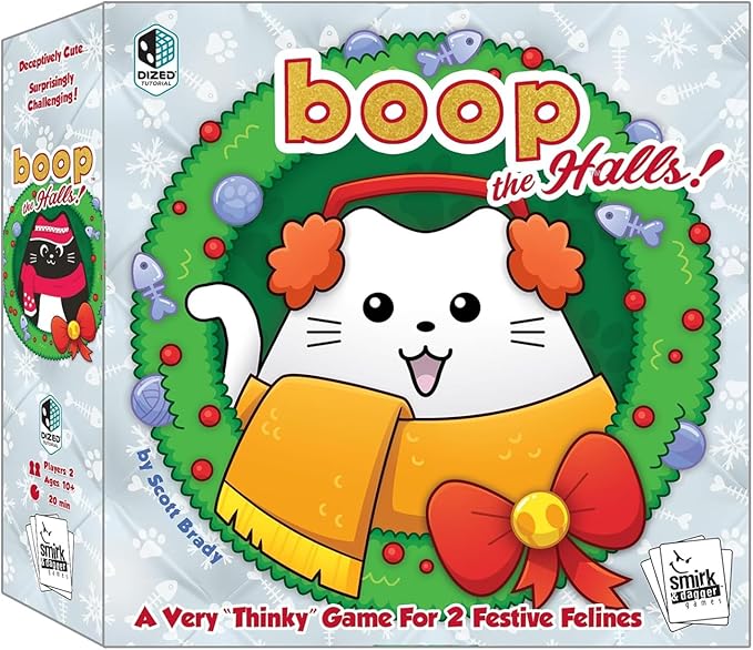 Smirk &amp Dagger Boop The Halls Board Game Holiday Strategy Game for 2 Players Ages 10+ 3D Gameboard Painted Cat Meeples Alternate Win Conditions Fun &amp Challenging Abstract Game
