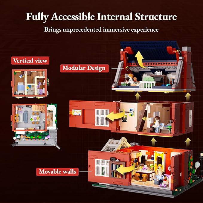 Redbrick Row House Lighting Building Bricks Set - City Town LED Light Modular Construction Model Collection Display Kit with Minifigures 2663 Pcs for Adults &amp Teens