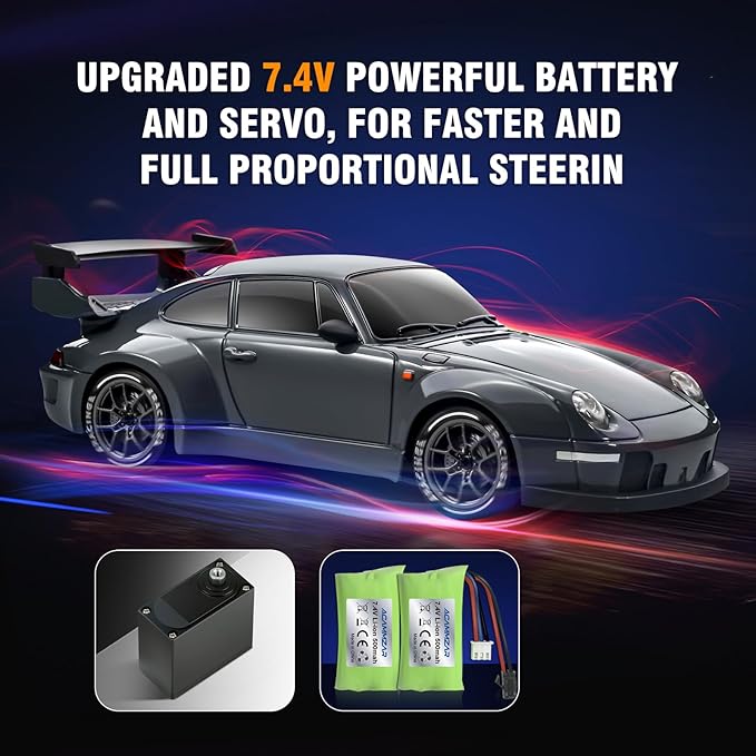ACAMMZAR RC Drift Car Pro Upgraded with Gyro 1:24 Full Proportional Remote Control Car 25KM/H 4WD High Speed RC Cars with Lights Extra Racing Tires Vehicle for Adults Kids Boys Girls Gray