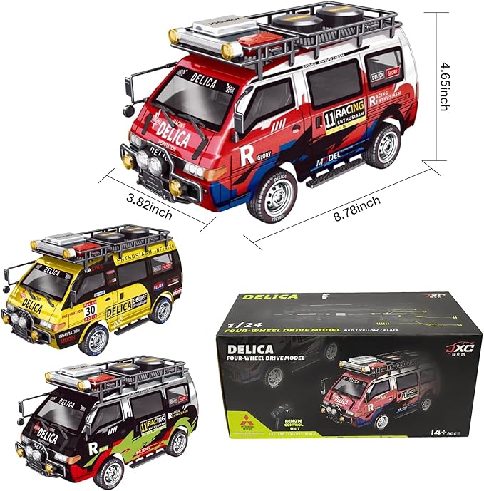 1/24 RC Crawler 4WD Delica RC Car W/ 2.4GHz Remote Mitsubishi RTR Offroad RC Truck for Adults Hobby Gifts Toys (Black)
