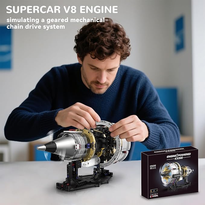 BrixVibe Aircraft Engine Building Set That Works Mini Turbojet Model Kit Technic with APP Control Light &amp Motor Collectible Mechanical Engineering for Adults