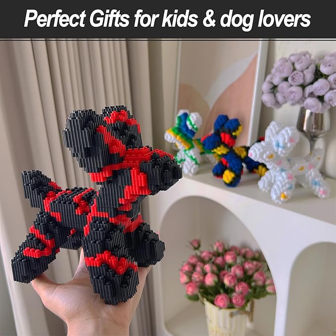 Micro Dog Building Blocks Balloon Dog Toy Compatible with Lego Dachshund Pet Building Toy 4000PCS (4 Sets) 3x6x7.5″‌ 3D Animal Decoration Model STEM Birthday Gift for Adults and Kids Age 8+