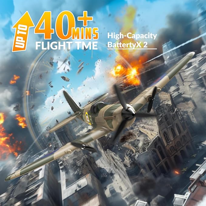 volantexrc RC Plane 3 Channel Remote Control Plane Fighter Spitfire with 6-axis Gyro 2.4GHz RTF Radio Controlled Aircraft Easy to Fly for Beginners Adults (76205 RTF)