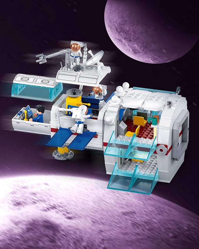 City Space Station Building Set Space Rocket Science Lab Building Kit with 4 Astronaut Minifigures STEM Gift Toys for Boys 6-12 Compatible with Lego Space Shuttle 502 PCS