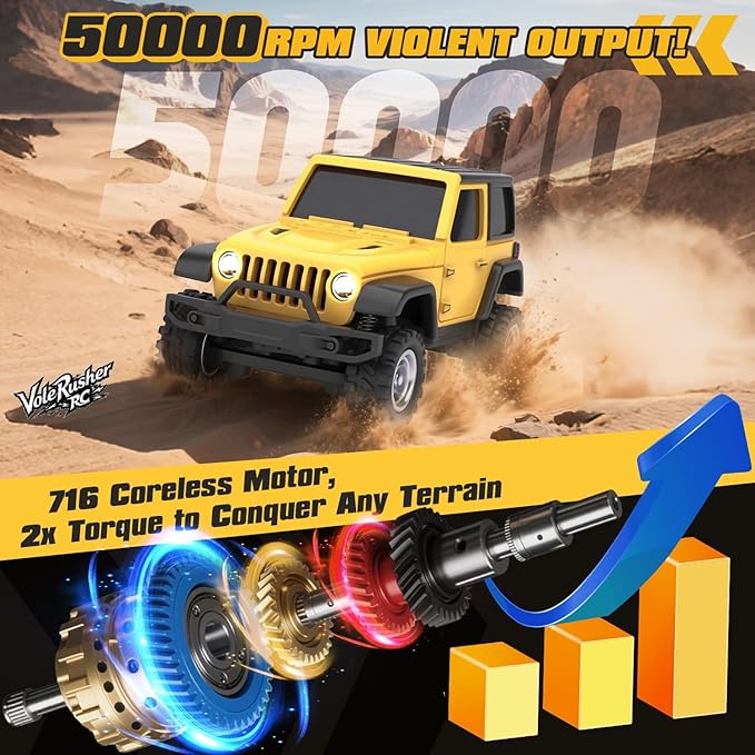[4WD Edition 1/36 Scale Mini RC Crawler Car Toys for Age 8-14 Old Birthday Gifts Micro RC Truck 4×4 Small Cars with Off Road Full Proportional RTR 2.4GHz Remote - Yellow