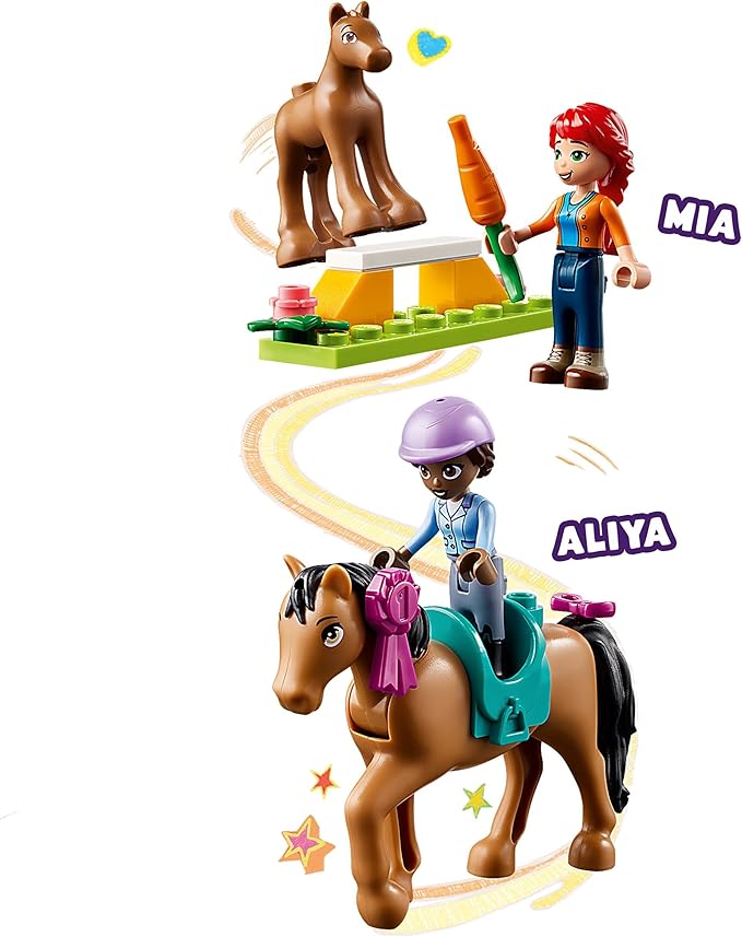 Lego Friends Riding School Set with 2 Toy Horses Aliya and Mia Mini Dolls Riding Stable and Horse Toy Animal Care Gift for Children Girls and Boys from 4 Years 41746