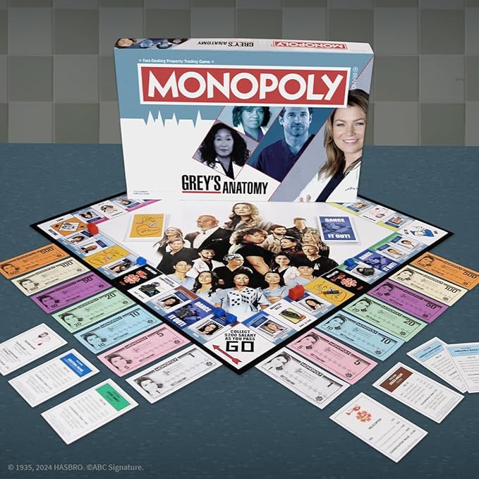 Monopoly: Grey's Anatomy Board Game | Featuring Ferry Boat Clipboard Scrub Top and More | Buy Sell Trade Iconic Doctors from Miranda Bailey to Meredith Grey | Officially Licensed Collectible