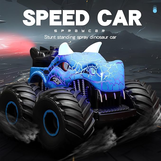 Threeking 1:18 Dinosaur RC Car Remote Control Cars Trucks Toy 4WD Off-Road Car Toys with Lights Spray Suitable for All Terrain Gifts Presents for Boys/Girls Ages 6+ Blue