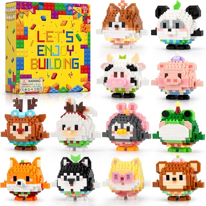 Micro Building Blocks Sets Easter 12 Pack Mini Animal Figures 2931 PCS Party Favors Goodie Bag Stuffers Gift Christmas Birthday Ages 14+