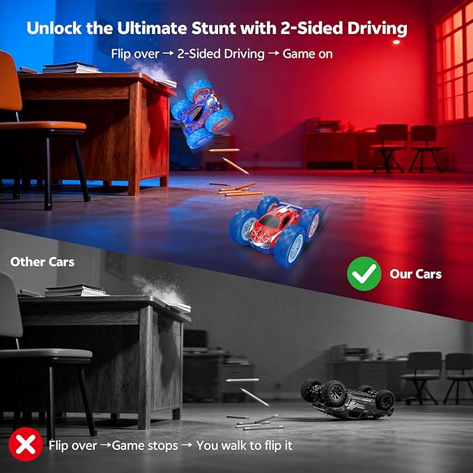 RC Cars Spider Toys for Kids 4-12 4WD Remote Control Car Spider Toy Gift Double Sided Stunt Car With LED Lights 2.4GHz 360° Flip &amp Spin/Rotation 60 Mins Playtime Gift for Kids Boys Beginners