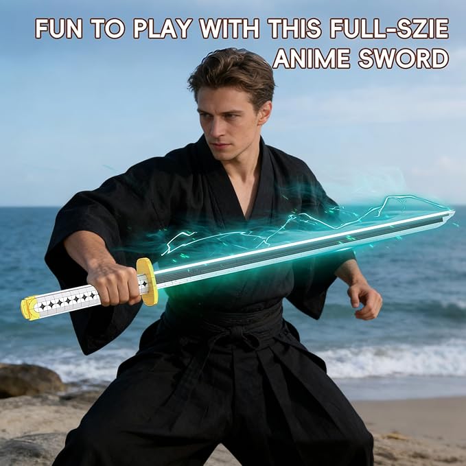 Anime Sword Building Set 806 Pieces White Katana Model with Scabbard &amp Stand 39 Inch Life Size Samurai Cosplay Prop Three-Sword Style Weapon Gift for Teens &amp Adults