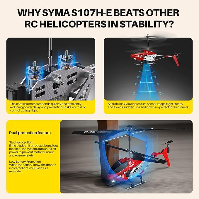SYMA S107H-E RC Helicopter for Kids 8-12 and Beginners Remote Control Helicopter with Altitude Hold 2 Speed Modes Whole Alloy Toy for Boys Girls Indoor Gift