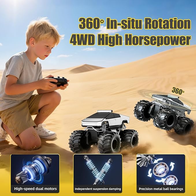 Remote Control Car 1:18 Amphibious RC Cars 4WD All Terrain Off-Road Pickup 2.4GHz Waterproof Cyber Truck 360° Rotatable Monster Truck Toys for Boys Christmas Birthday Gifts Age 6 7 8 9 10-13+