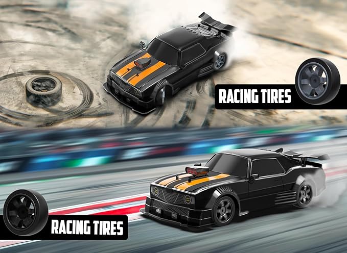 RACENT 1:16 RC Drift Car 2.4Ghz 4WD 18KM/H Remote Control Car with Spray Mist Racing and Drifting Wheels LED Light 2 Batteries Sport Model Toys Vehicle for Kids Boys Adults