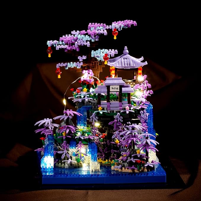 Peach Blossom Pond Building Blocks SetBuilding Blocks Set Gifts for Adults and Kids Micro Bricks Cherry Blossom Tree House Kit with LED Light and Display Box（2500+Pieces）