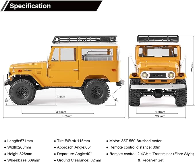 EAZYRC X FMS 1/10 Toyota Land Cruiser FJ40 RS with Licensed RC Truck Blue All Terrain Waterproof 4WD 35T 550 Motor RC Crawler for Adult2.4Ghz Remote Control No Battery