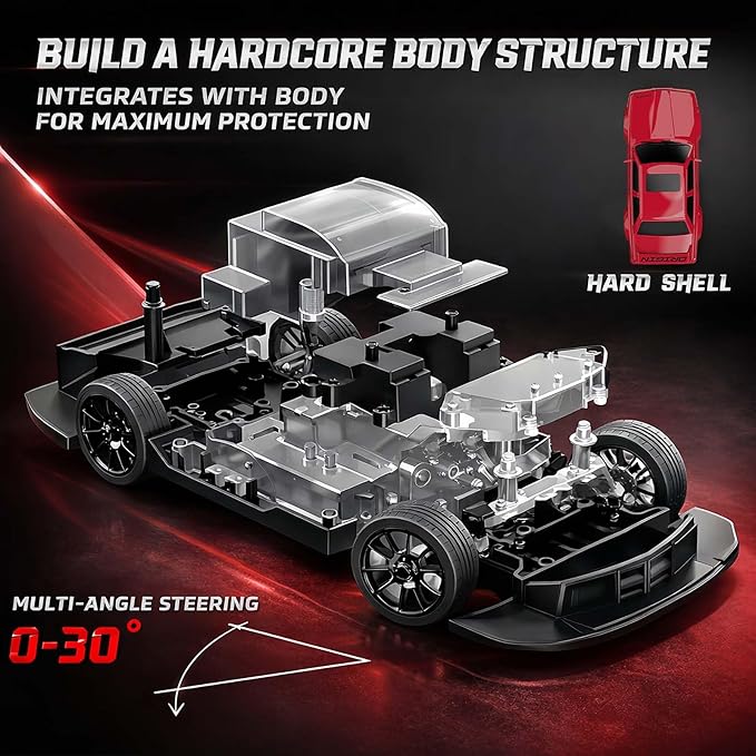RC Drift Car 2.4GHz 1:16 Scale 4WD 30KM/H High Speed Remote Control Cars Vehicle with LED Lights 2Pcs Rechargeable Batteries Drifting Tires Racing Sport Toy Cars for Adults Boys Girls Kids Gift