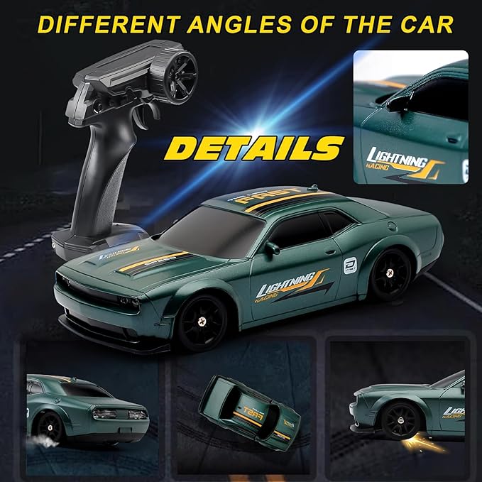 1:43 Scale Mini Racing Drift Car Model2.4GHz Remote Control Car 4WD High Speed Race with LightsRacing TiresRC Toys Hobbyist Gift for Adults Kids Boys Girls (Green)