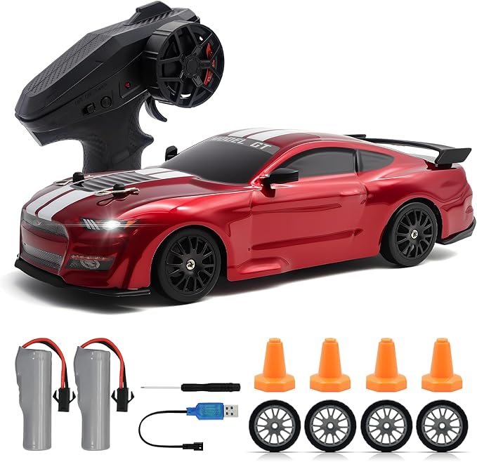 RC Drift Car 1:24 Scale Remote Control Cars Vehicle for Kids 2.4GHz 20KM/H 4WD High Speed RC Cars with LED Light Two Batteries &amp Drifting Tires Racing Sport Toy Car for Adults Boys Girls 8602RD