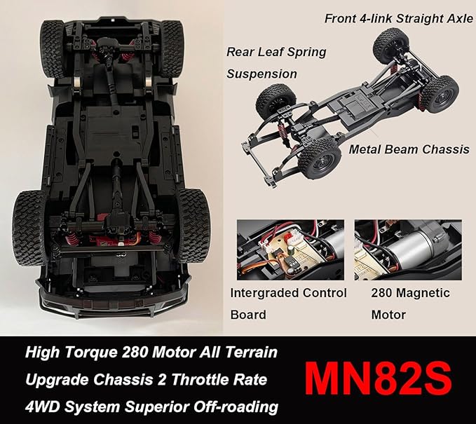 MN82S RC Crawler 1/12 Scale Remote Control Rock Crawler RC Truck 4x4 Off-Road Toyota Land Cruiser RTR All Terrain Car 280 Motor Proportional Throttle Steering Hobby Vehicle for Adult