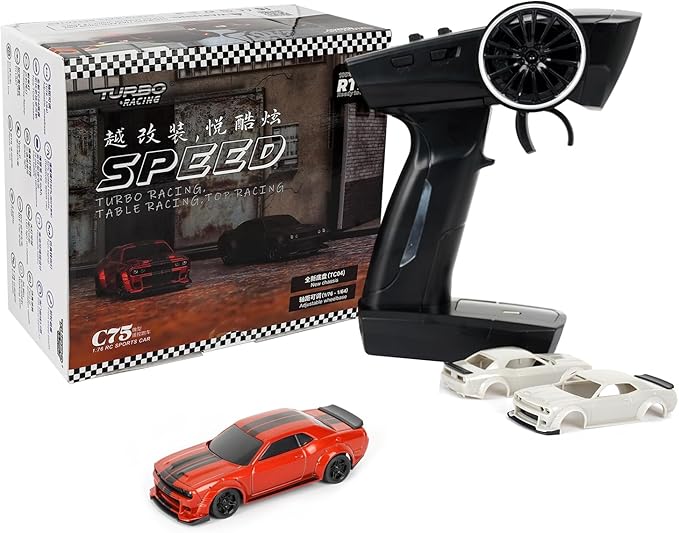 Turbo Racing 1:76 Scale RC Sport Car Table Racing 2.4GHZ Remote Control Mini Model Car with Full Proportional RTR for Adults Toys (C75-Red)