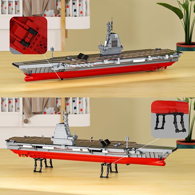 Aircraft Carrier WW2 Military Battleship Building Block Set Large-SizedCruiser Toy Military Battle Ship with Helicopter and City Lifeboat Compatible with Lego Sets for Adults (1514pcs)
