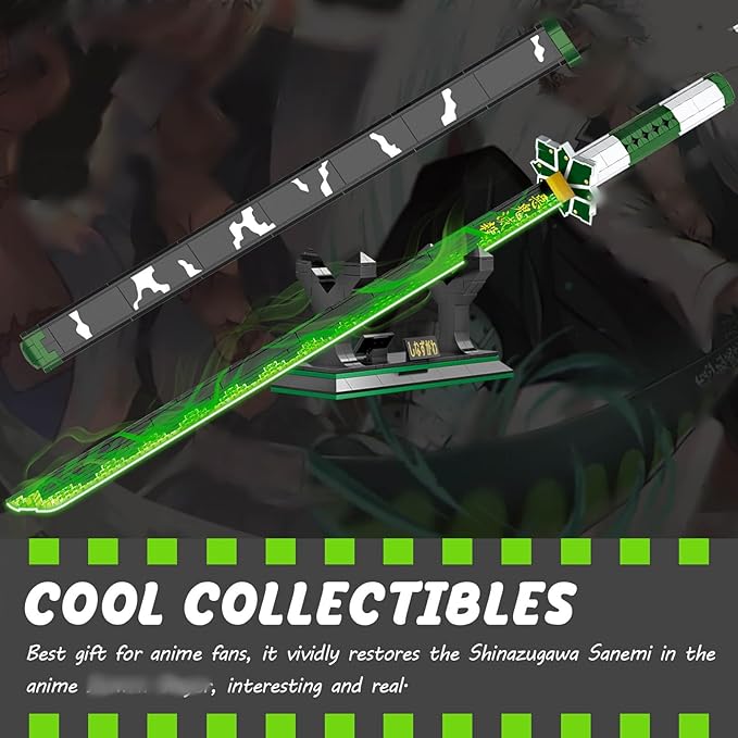 HIGH GODO Demon Anime Sword Building Set 39in Sanemi Sword Building Block with Scabbard and Stand Anime Katana Sword Set Collectible Gifts Toys for Adults Teens 14+ (710 PCS)