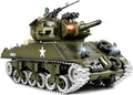 1:18 RC Tank for Adult and Kid 2.4G US M4A3 Sherman Alloy Metal Tracks Model Toys RC Vehicle Tank That Shoots BBS with Smoke Lights Sound Military Army Toys with 2 Rechargeable Battery