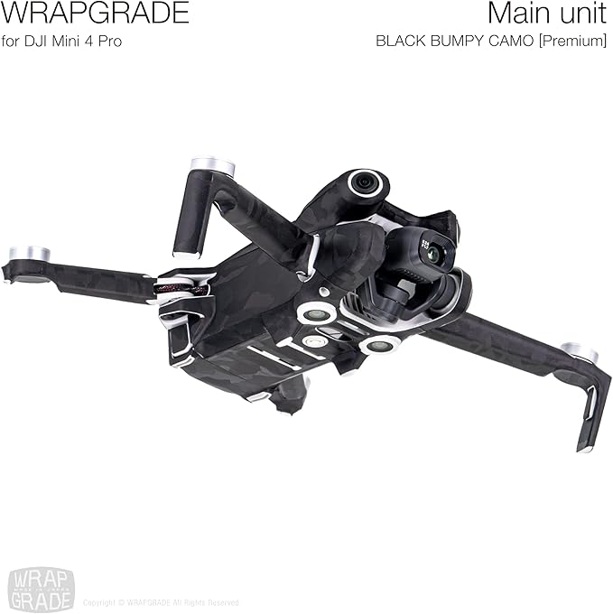 WRAPGRADE Skin Stickers Compatible with DJI Mini 4 Pro | Full Wrap (Black Bumpy Camo)