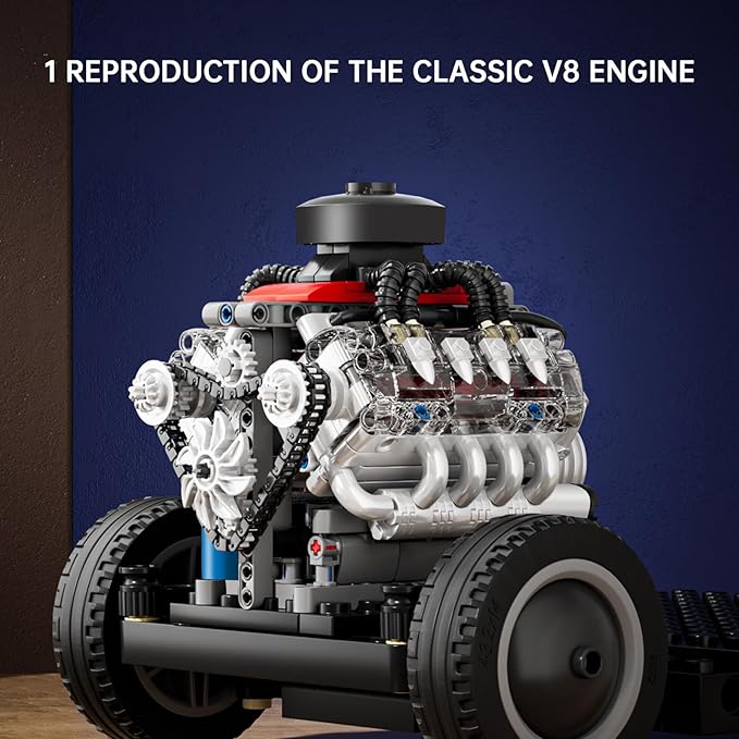 Mould King Mini V8 Engine Kits That Runs Build Your Own Visible Car Motor Physical Science Experiment Models for Teens Best STEM Toy Gifts for 14+ and Adult 10171 (487 Pcs)