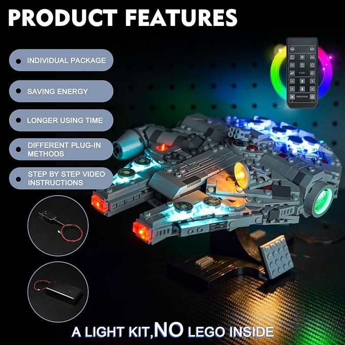 BrickBling LED Light Compatible with Lego 75375 Millennium Falcon 25th Anniversary Buildable Starship Remote Control Version Lighting-No Model