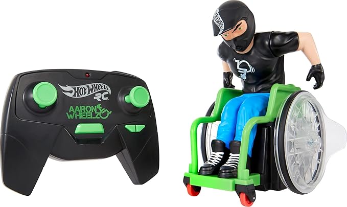 Hot Wheels RC Aaron Wheelz Wheelie Chair Remote-Control Wheelchair with Motocross Aaron Wheelz Fotheringham Figure