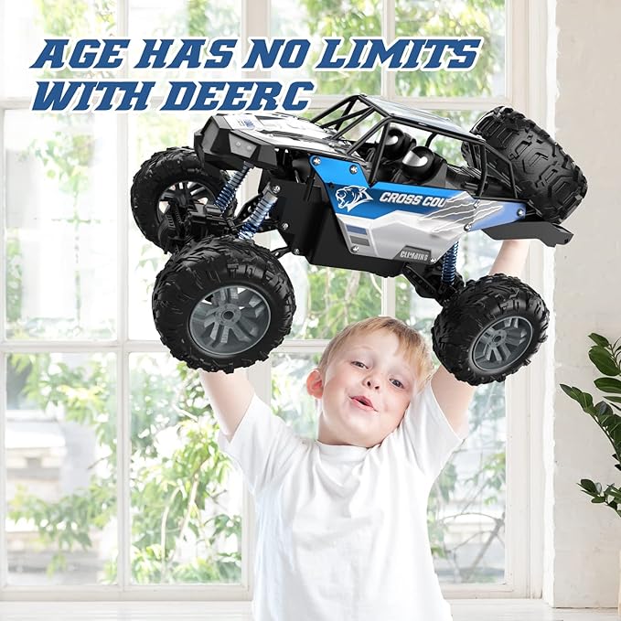 DEERC Large 1:8 Scale Monster Truck for Adults and Boys Upgraded Remote Control Car with Realistic Sound 4WD All Terrain RC Toy with 2 Batteries for 80 Minutes Play
