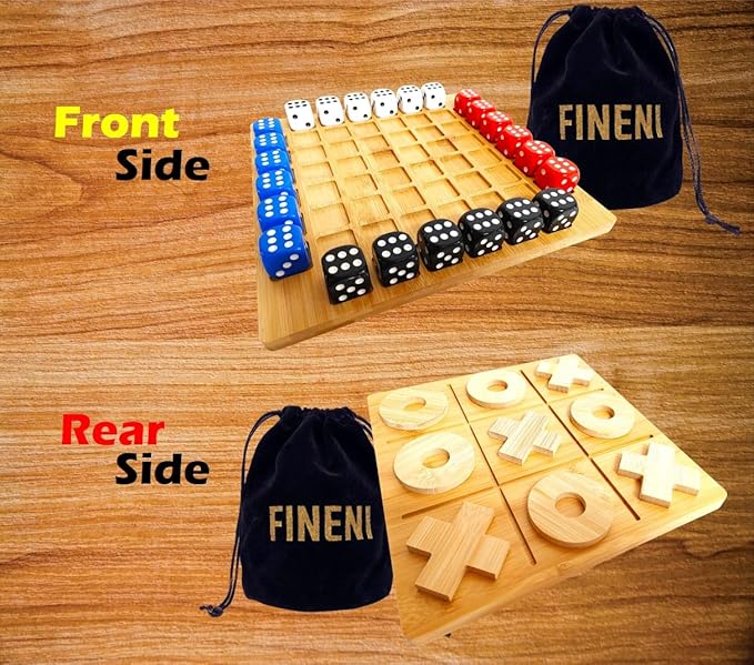 Dice Battle and TicTacToe Dual Sides Board Games Wooden Coffee Table Games for Adults 2~4 Player Bar Dice Games Indoor Tabletop Game &amp 4 Players Wood Table Top Dice Game (Dual(2~4)/Log)