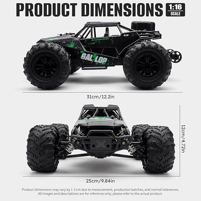 1:16 Scale All Terrain RC Cars High Speed Fast RC Car Max 45km/h 4WD Electric Vehicle Remote Control Monster Truck with 2 1500mAh Batteries2.4GHz 4X4 Off-Road RC Drift Car for Kids Boys Adults