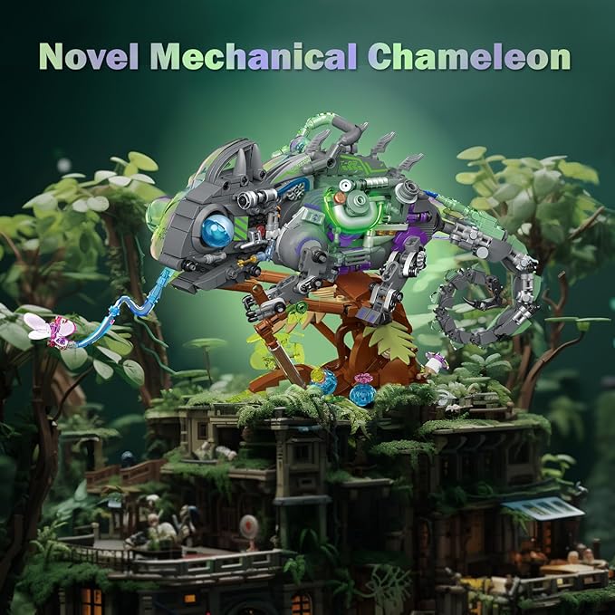 JMBricklayer Adult Building Sets Mechanical Chameleon 70124 Cool Rainforest Animals Collectible Display Model with Base Creative Design Building Toys Gifts for Adults Men Boys Girls 14+