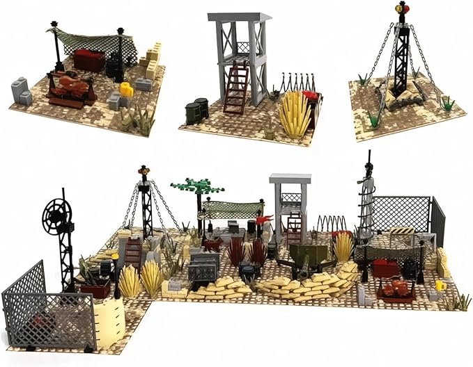 General Jim's Battle Scene Military Base Building Blocks Fort Set - 399 Pieces Historical Building Block Model Set | Includes Vehicles Forts and Soldiers