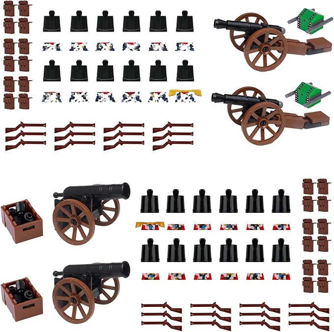 Revolutionary War Building Blocks Set 12 British &amp 12 French Soldier Figures Weapons Cannons Accessories Napoleonic Civil War Battle