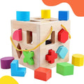 QZMTOY Shape Sorter Toys with 19 Shape Blocks Classic Wooden Toys for Toddlers Kids Gift for Girls Boys 2-4 (Natural Solid Wood)
