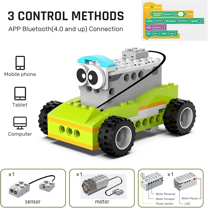 makerzoid Coding Robot Toy for Kids 6+ 100+ in 1 APP Control Robots Building Toys Programmable Scratch Coding Kit with 23 Video CoursesBirthday Toy for Kids (370 Blocks)