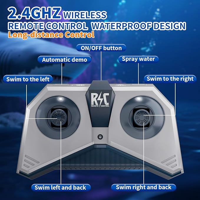 2.4Ghz Remote Control Shark Toys for Kids 6 7 8 Years Old 1:18 Scale High Simulation Shark for Pool Bath Toys for Toddlers Electronic RC Sea Animal Outdoor Water Gifts