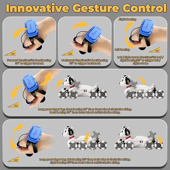 Remote Control Robot Dog Toys 6-8 8WD Gesture Sensing Rc Stunt Car with Light and Music Robot Pet Dog Toys for Kid Boys Christmas Birthday Gifts Age 8-12