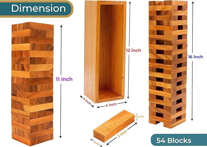 BSIRI Wooden Tumbling Tower Family Game for Senior and Adult and Classic Stacking Party Block for Challenging Your Skills Wood Stack Towers Wooden Board Seniors Games for Adults